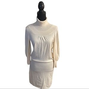 Peruvian Connection Pima Cotton Tencel Blend‎ Cream Color Turtle Neck Dress XS